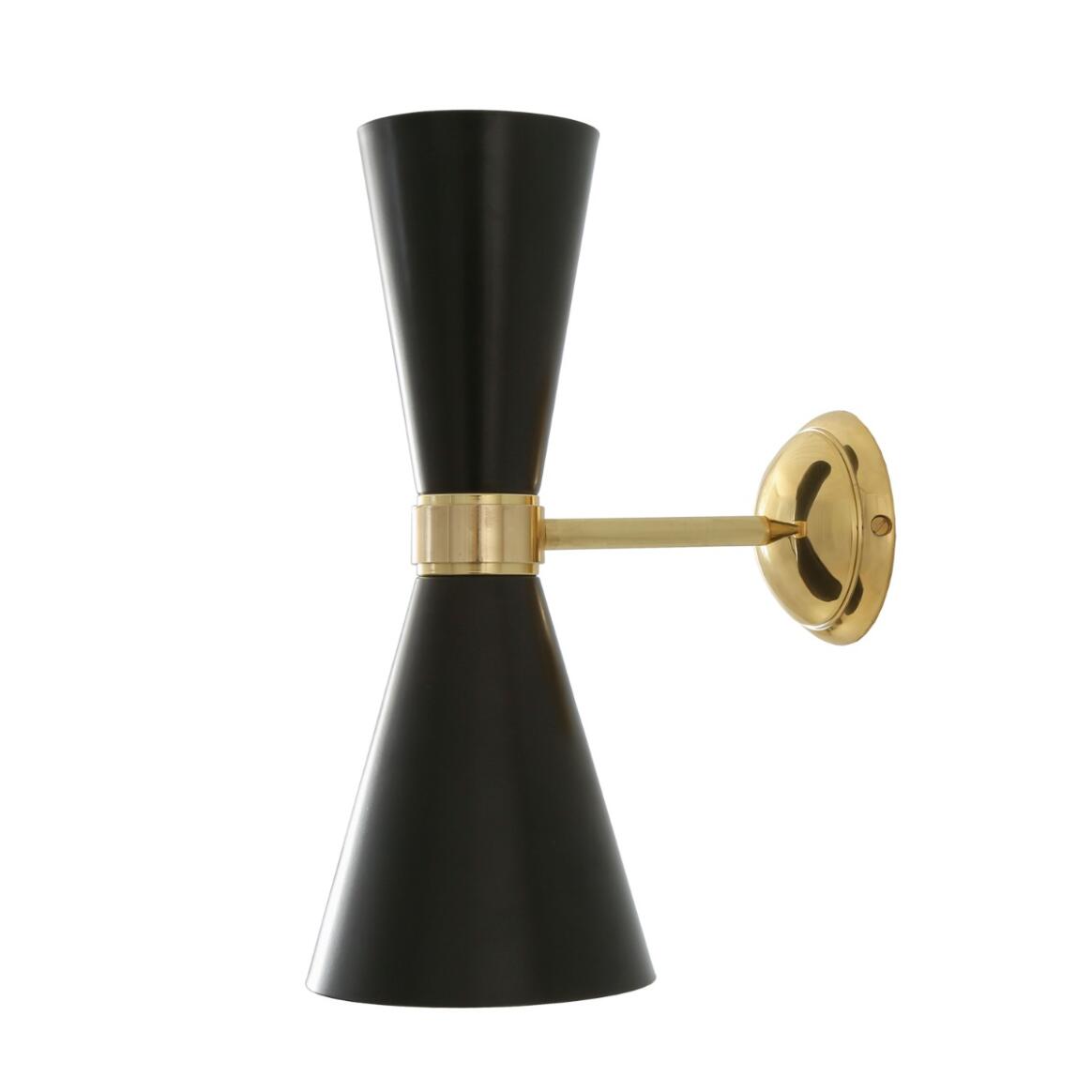 Cairo Double Cone Wall Lamp by Mullan Lighting with dual brass cone shades and sleek wall mounting, perfect for stylish and contemporary interiors