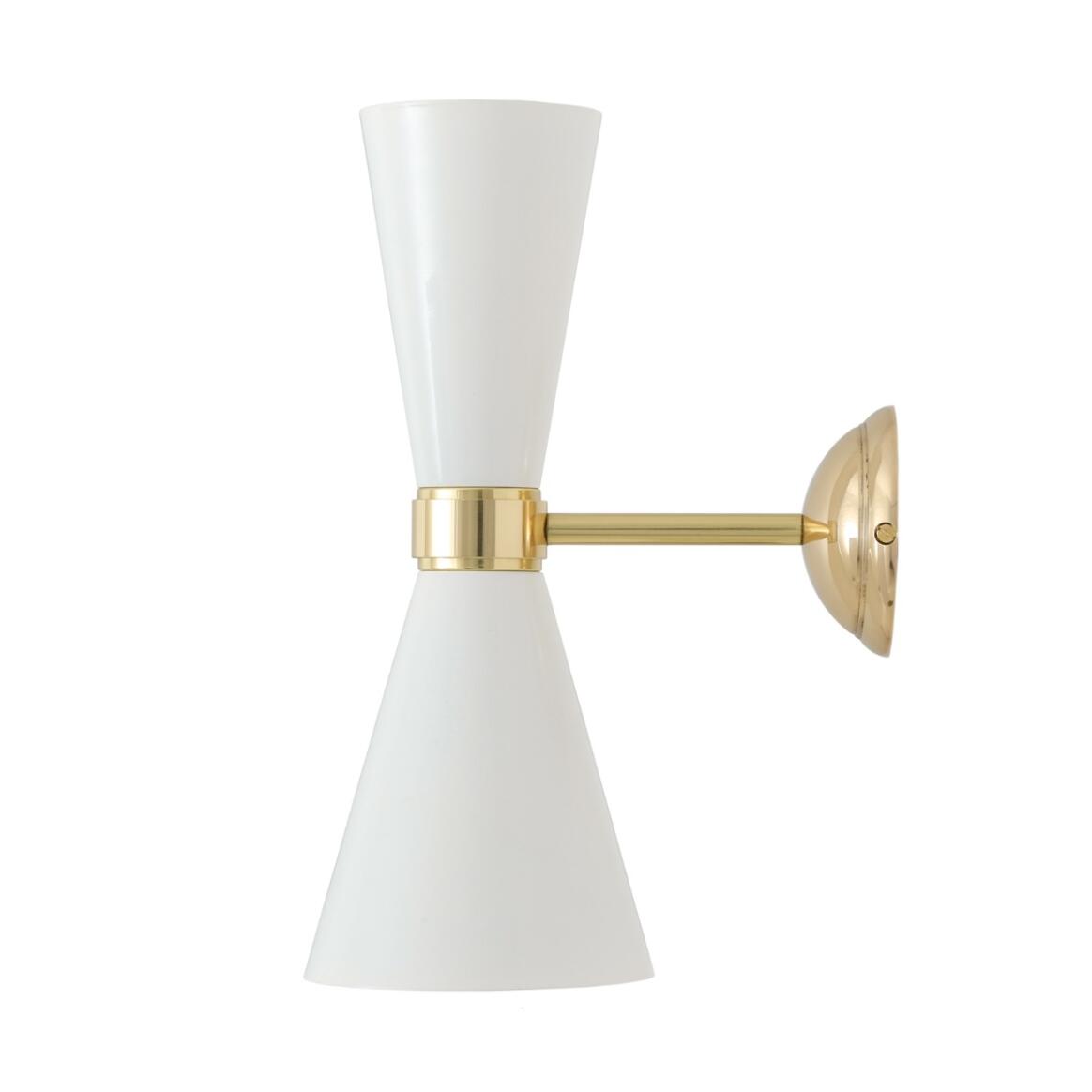 Cairo Double Cone Wall Lamp by Mullan Lighting with dual brass cone shades and sleek wall mounting, perfect for stylish and contemporary interiors
