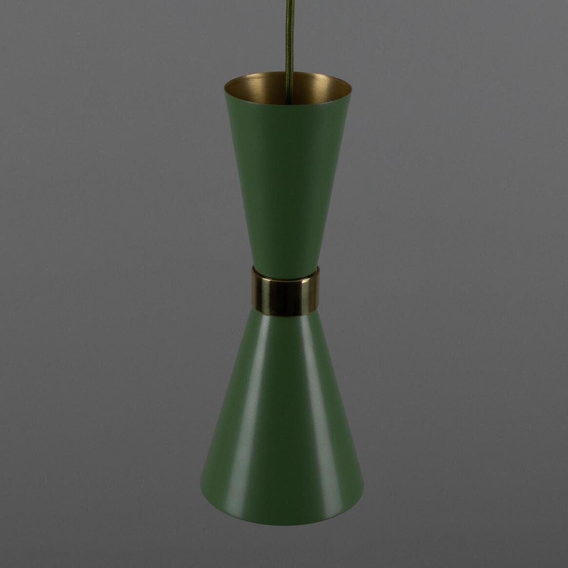 Green and gold lampshade on a gray background
