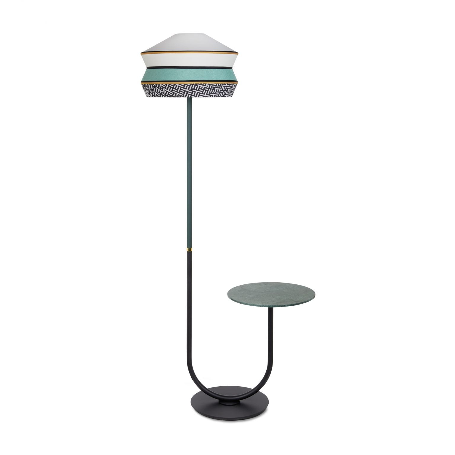 Calypso floor and table lamp by Contardi, luxury designer lighting with patterned fabric shade, elegant ambient light for modern interiors
