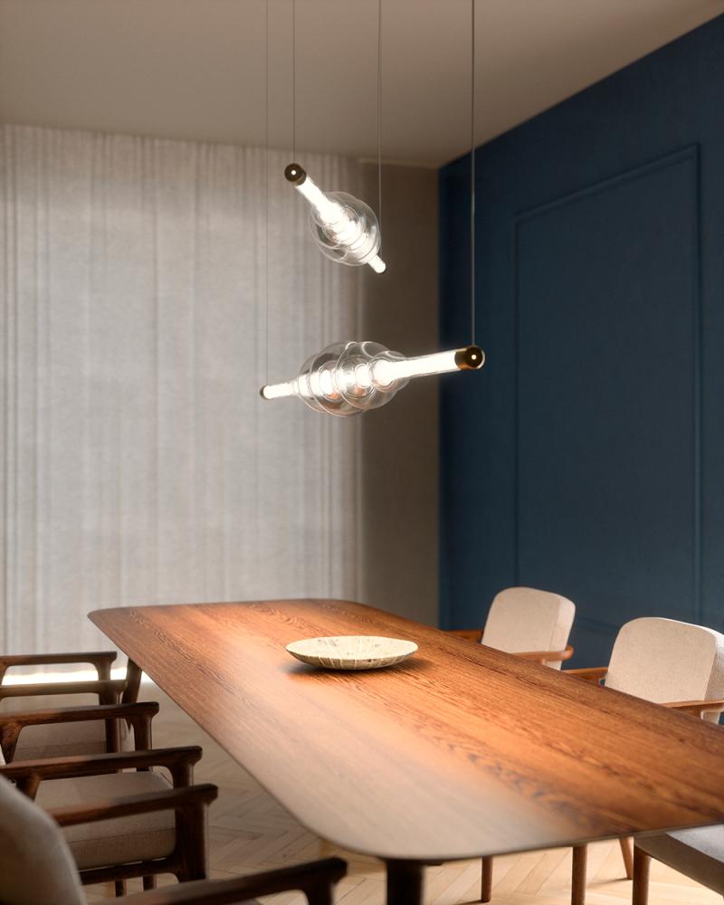 Contemporary Frequency horizontal pendant lamp crafted with artisan glasswork by Cangini & Tucci