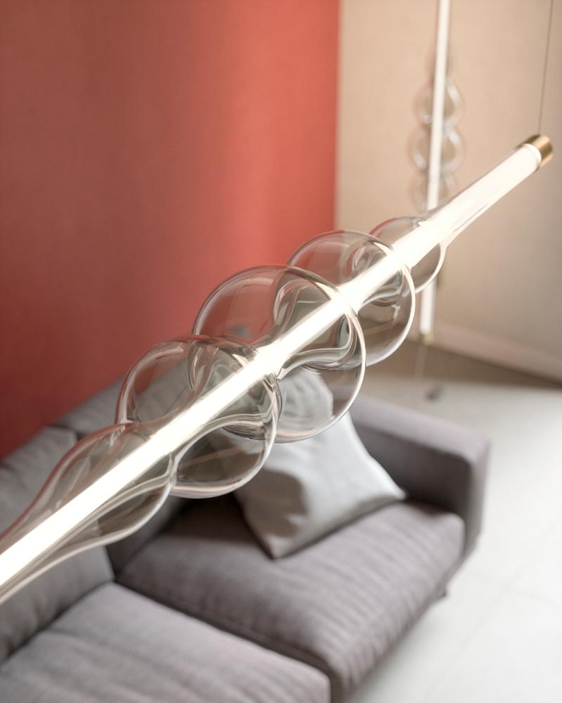 Contemporary Frequency horizontal pendant lamp crafted with artisan glasswork by Cangini & Tucci