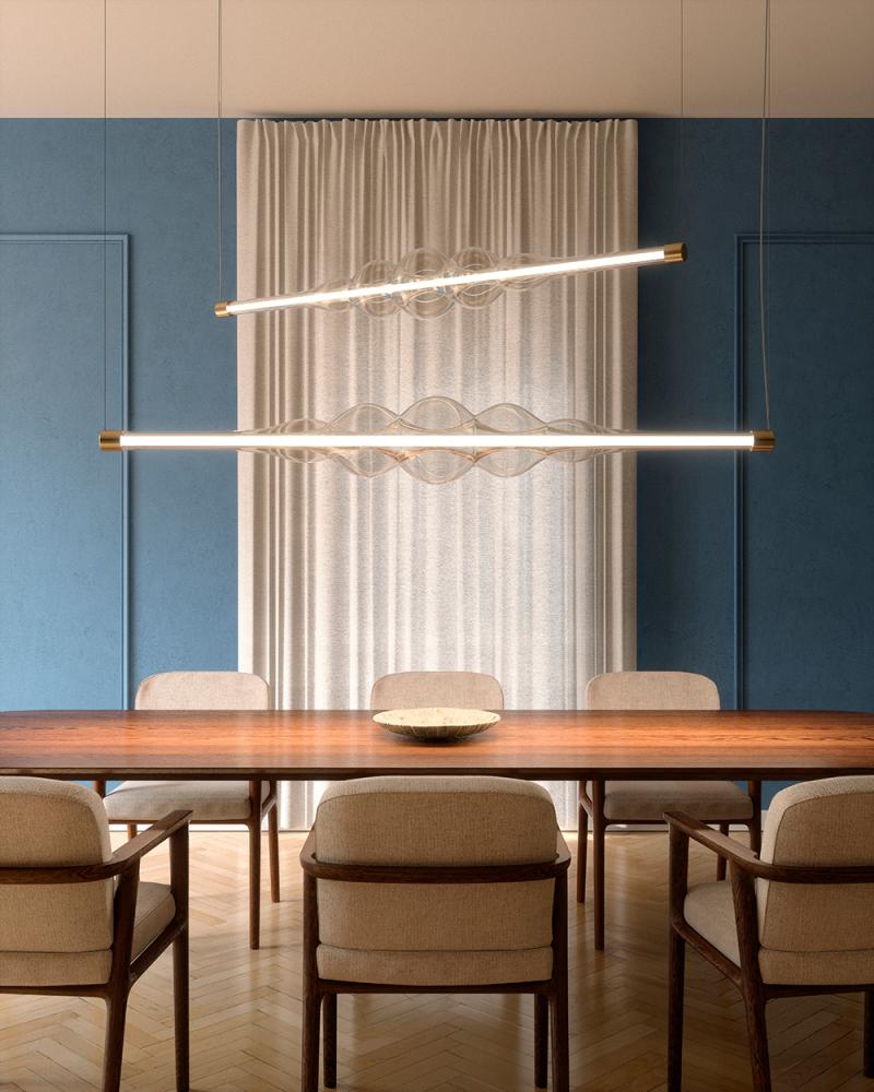 Contemporary Frequency horizontal pendant lamp crafted with artisan glasswork by Cangini & Tucci