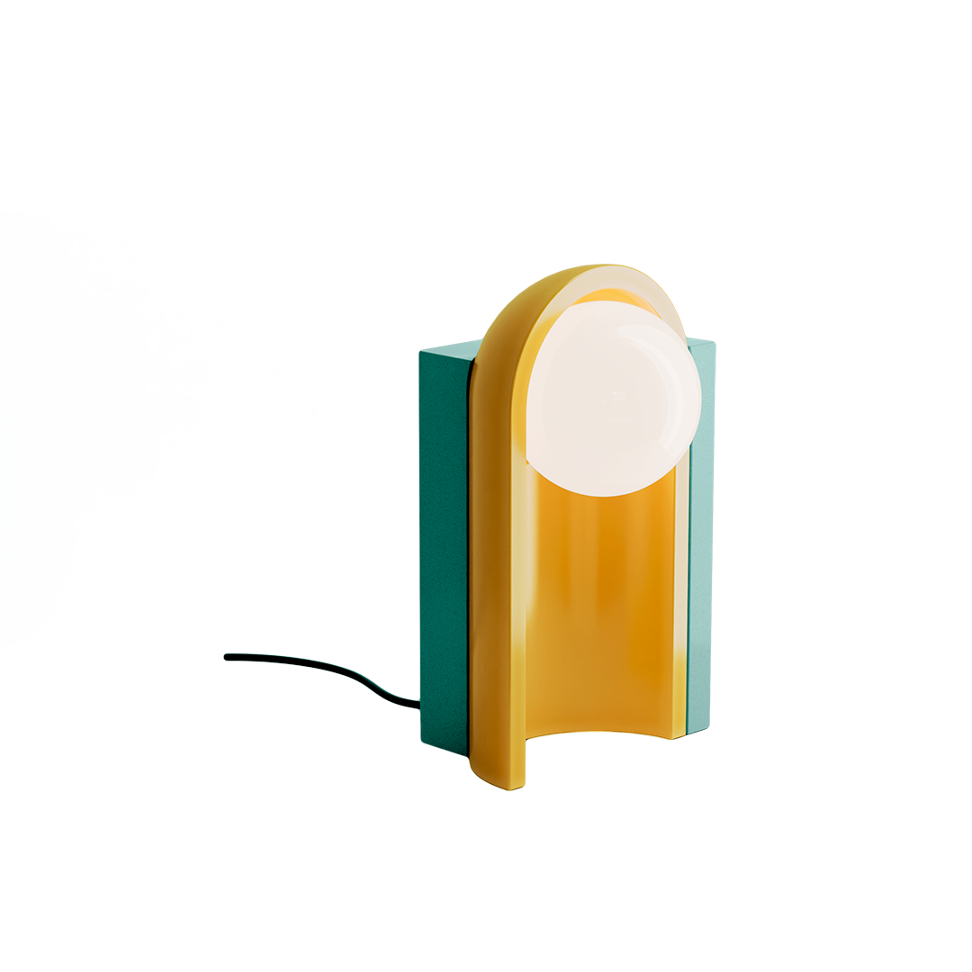 Cleo C2810 Yellow Table Lamp by Ferroluce with handcrafted ceramic design, Italian table lighting for modern interiors.