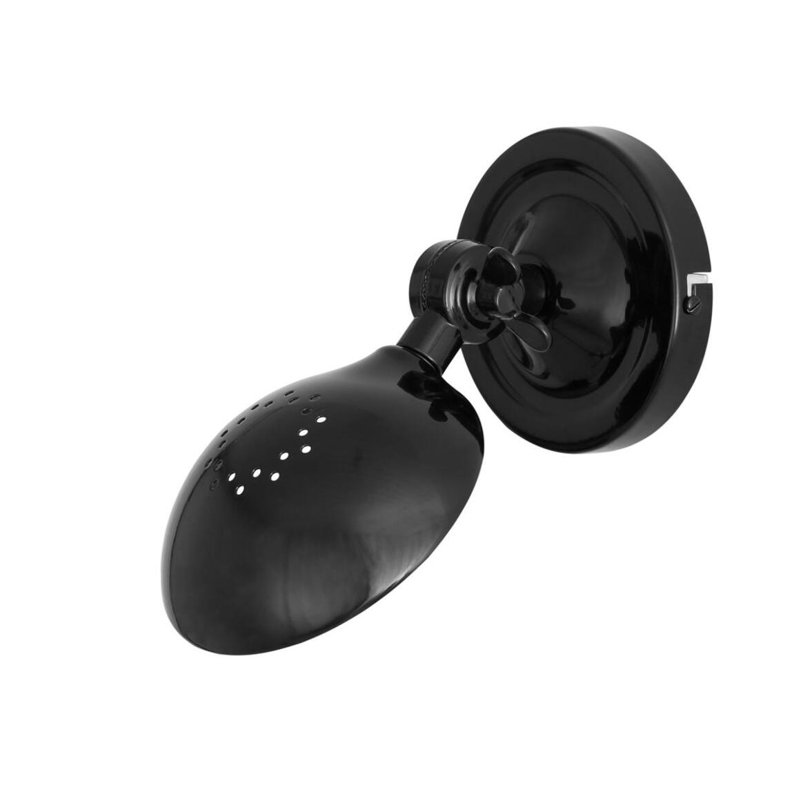 Black metal wall-mounted light fixture on a white background