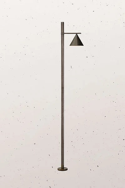 Minimalistic Outdoor Pole lights indoor, small exterior light Bollard, cone Post tall light fixtures, Contemporary lighting rustic outdoor finish, natural finish metal lighting for outdoor, Earthy light fixtures tall poles, exterior bollard floor lamps 