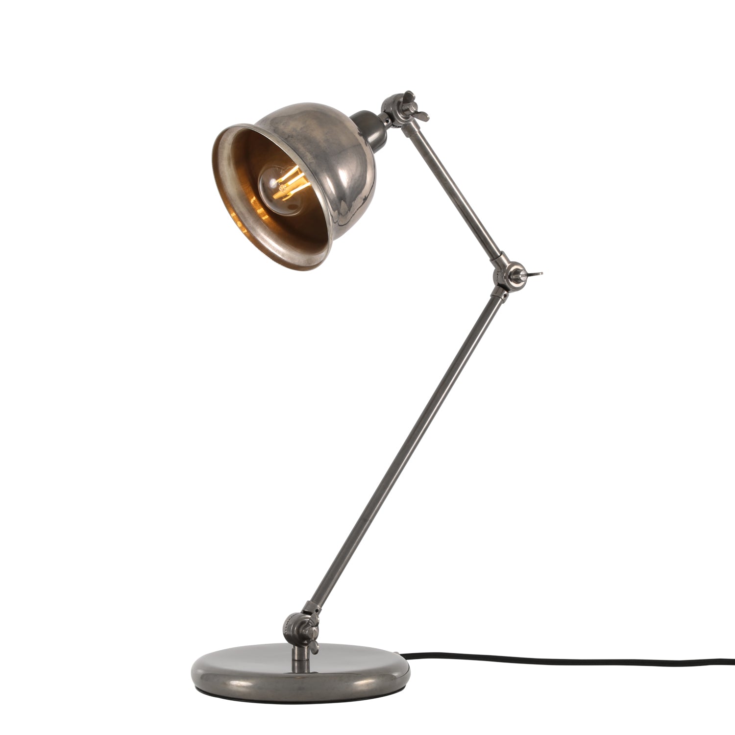 Vintage-style desk lamp with adjustable arm on a white background