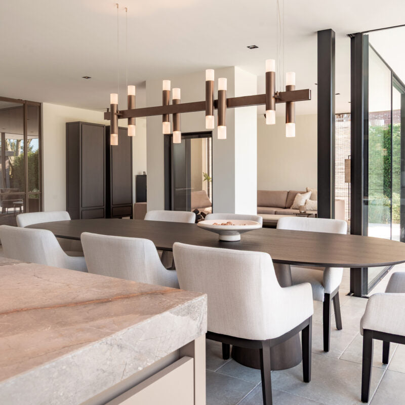 Embrace Linear H6+6 and H8+8 suspension by Ilfari, modern European designer linear lighting with sculptural luxury design for contemporary interiors