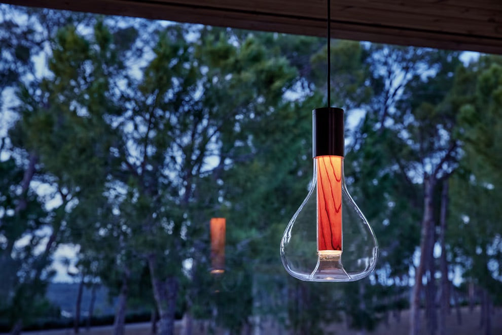 wood - borosilicate Glass hanging lamp, Office Lighting, small suspended light. modern lamp designs, Study desk lights,