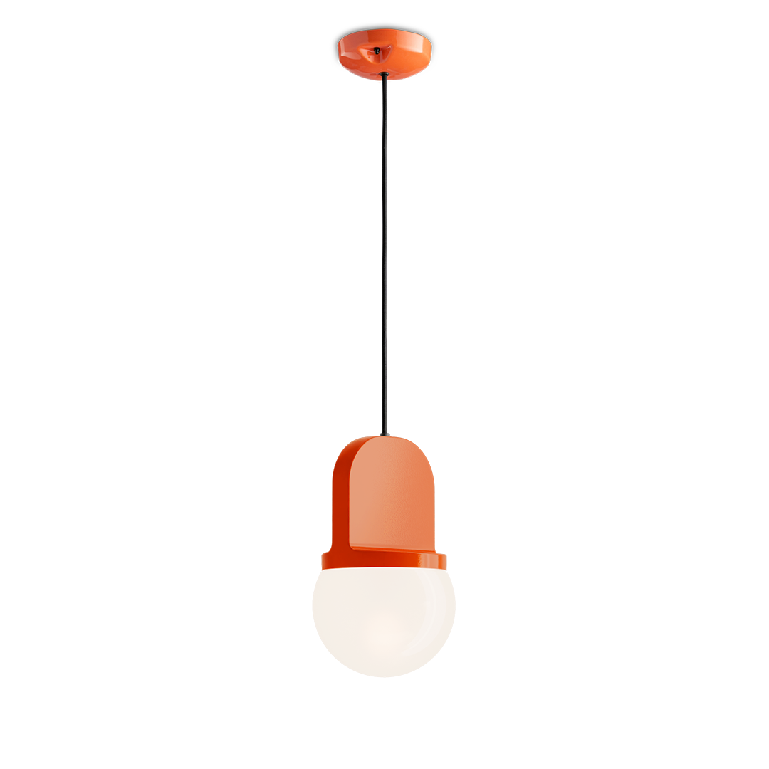 Habea C2781 Orange Pendant Lamp by Ferroluce with handcrafted ceramic design, Italian pendant lighting for modern interiors.