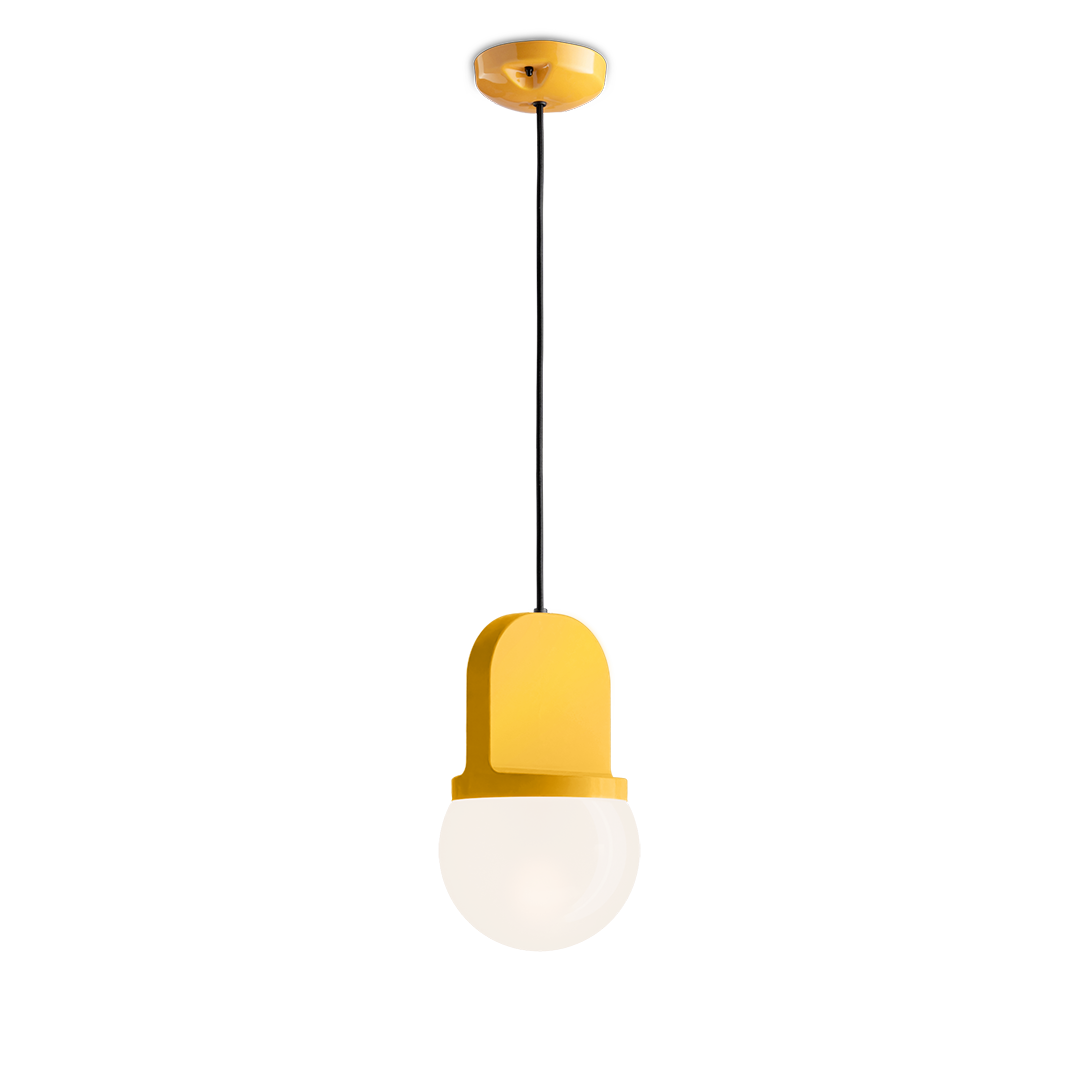 Habea C2781 Yellow Pendant Lamp by Ferroluce with handcrafted ceramic design, Italian pendant lighting for modern interiors.