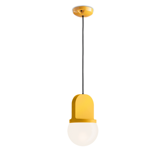 Habea C2781 Yellow Pendant Lamp by Ferroluce with handcrafted ceramic design, Italian pendant lighting for modern interiors.