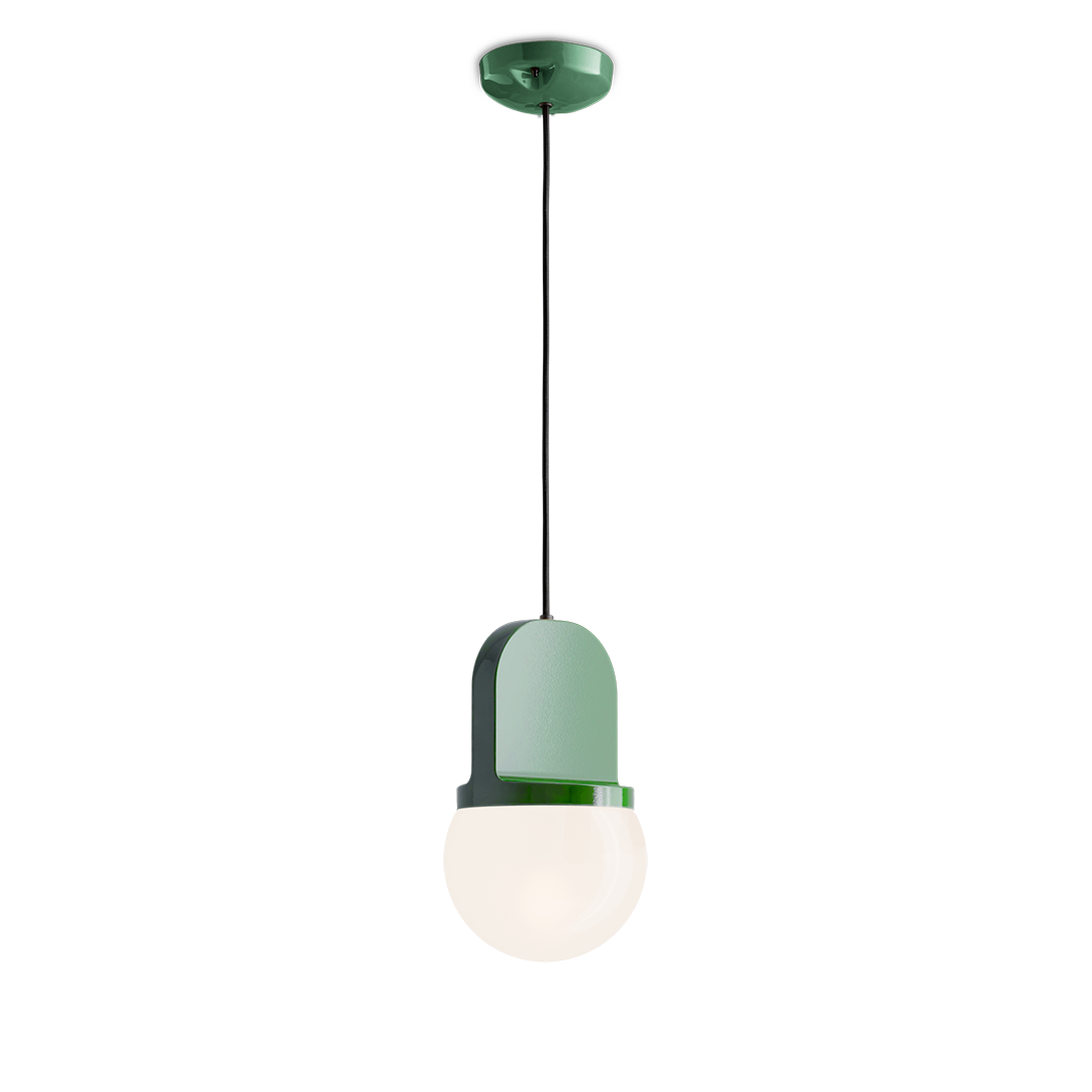 Habea C2781 Green Pendant Lamp by Ferroluce with handcrafted ceramic design, Italian pendant lighting for modern interiors.