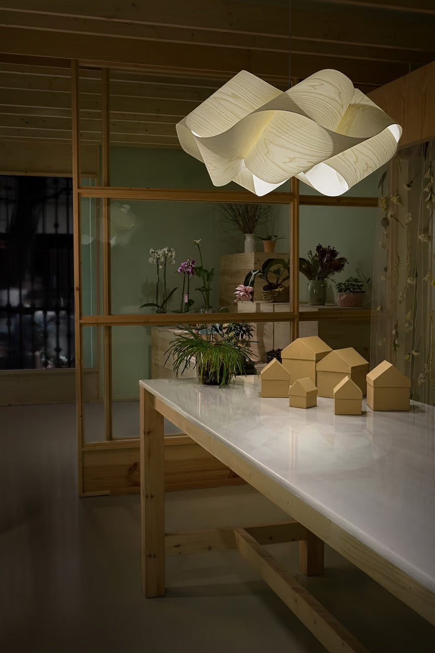 Dining table pendant lights, Natural Wood Veneer pendant lamp, grand light, hanging lighting design, Large pendant, Sustainable light, Foyer area chandelier