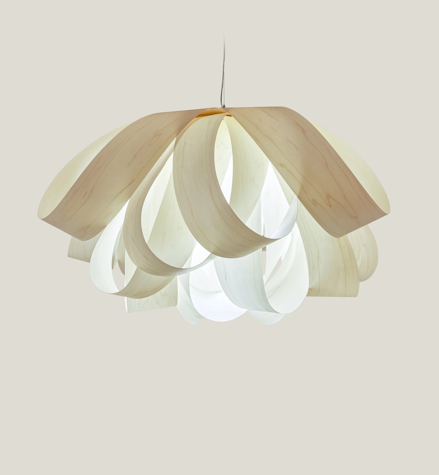 large suspension light in wood white