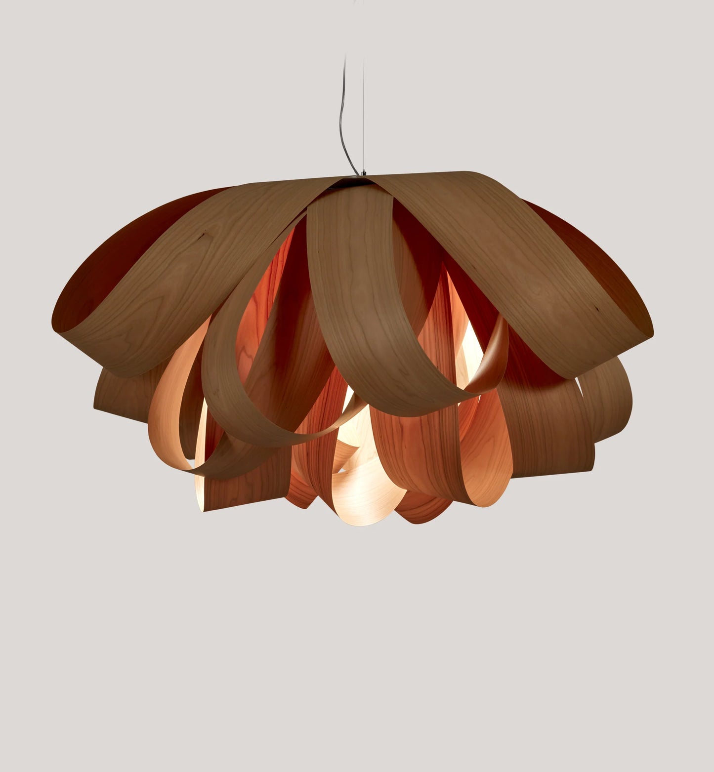 large suspension light in wood veneer