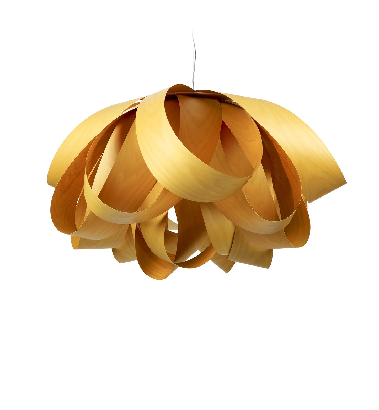 large suspension light in wood Yellow