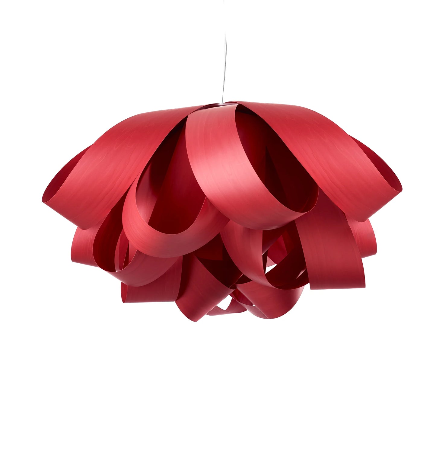 large suspension light in wood red