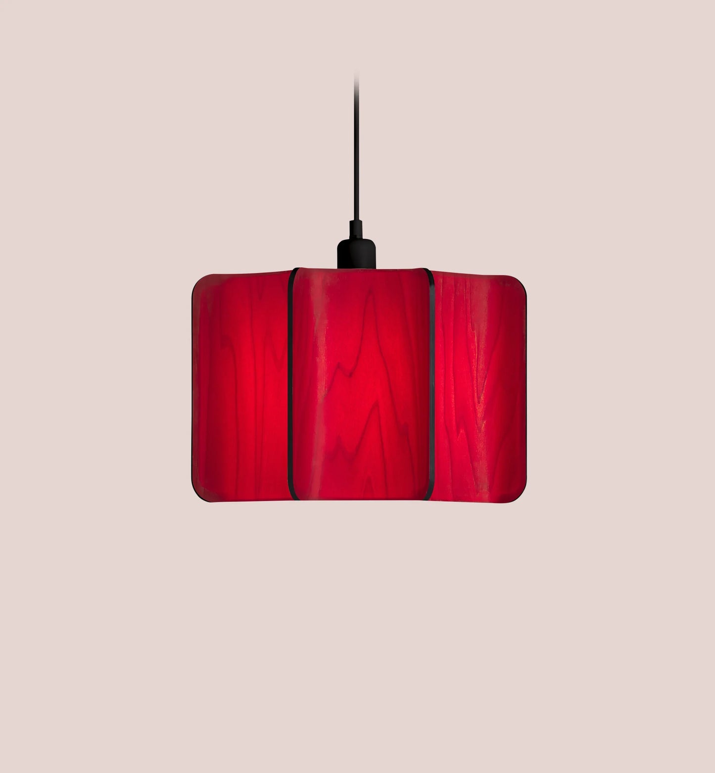 Red Wood large suspension lamp. red Wood Suspended light. suspension lighting For Industrial Interiors