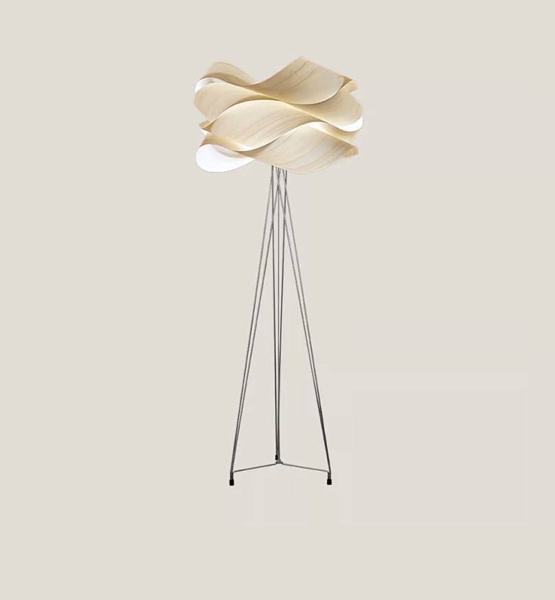 Wood white veneer floor lamp, wooden chandelier floor lamp