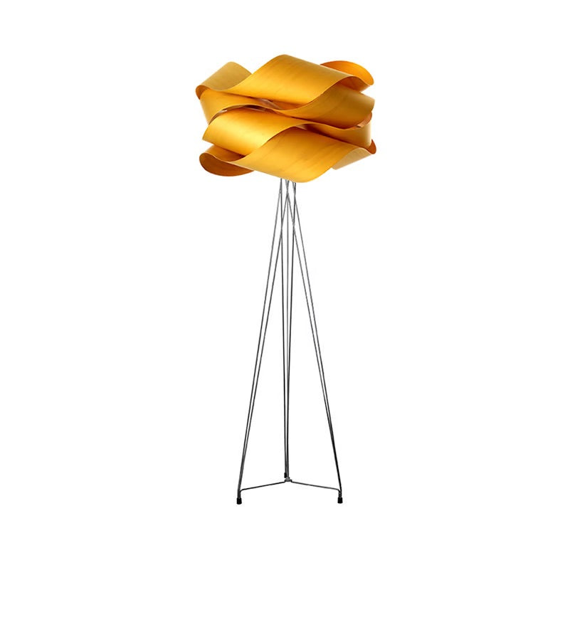 yellow veneer floor lamp, wooden chandelier floor lamp