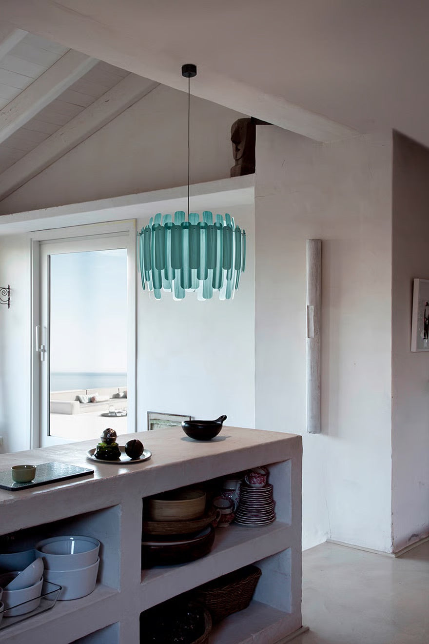 Wood blue classic contemporary ceiling suspension lights. luxury lighting.  dining area Suspended lamp