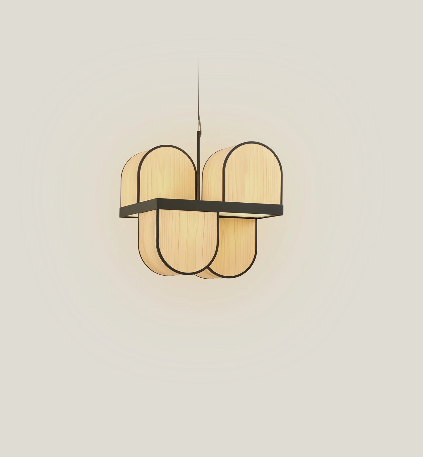 Wood Veneer white Suspended lamp. Bauhaus lighting. bauhaus design with midcentury Modern natural veneer