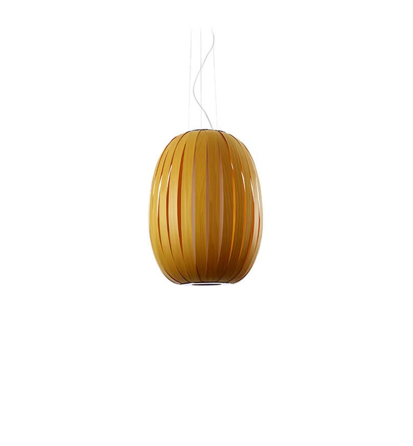 yellow wooden suspended light. Best lighting. large pendant. ceiling light brands.