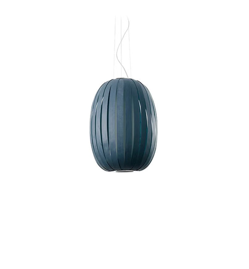 wooden blue suspended light. Best lighting. large pendant. ceiling light brands.