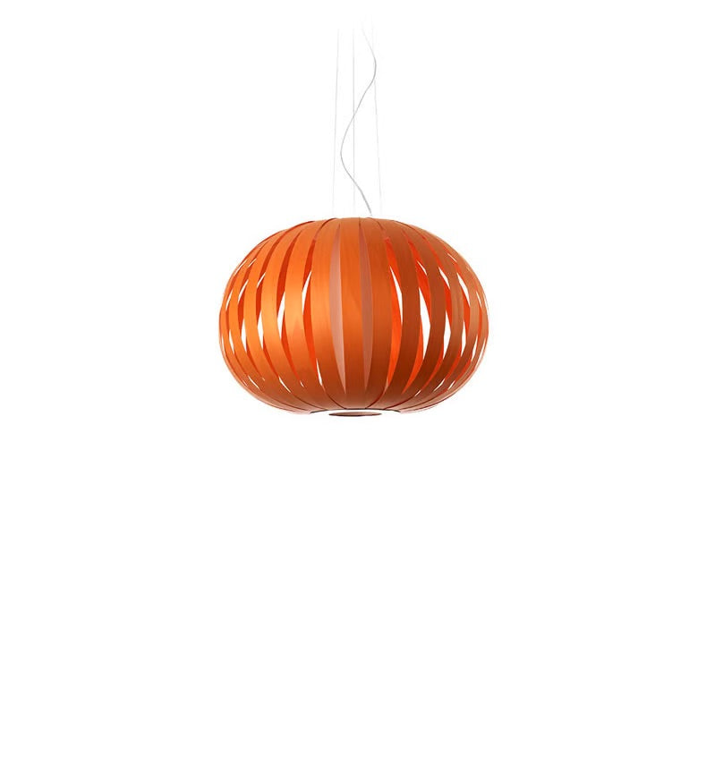 natural wood orange large pendant. wooden suspended light. wood chandelier lamp. pop pendant