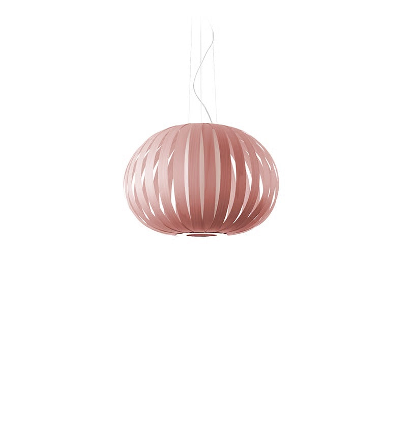 pink natural wood large pendant. wooden suspended light. wood chandelier lamp. large pink art deco light