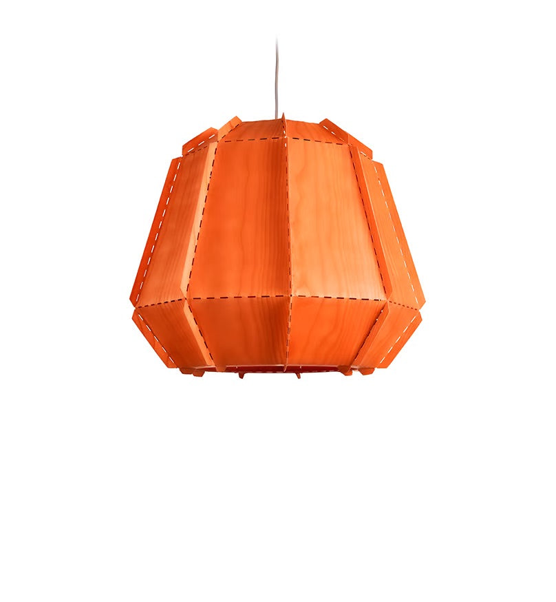 orange Natural Wood veneer suspended light. task Light. workshop hanging lamps. orange hanging light
