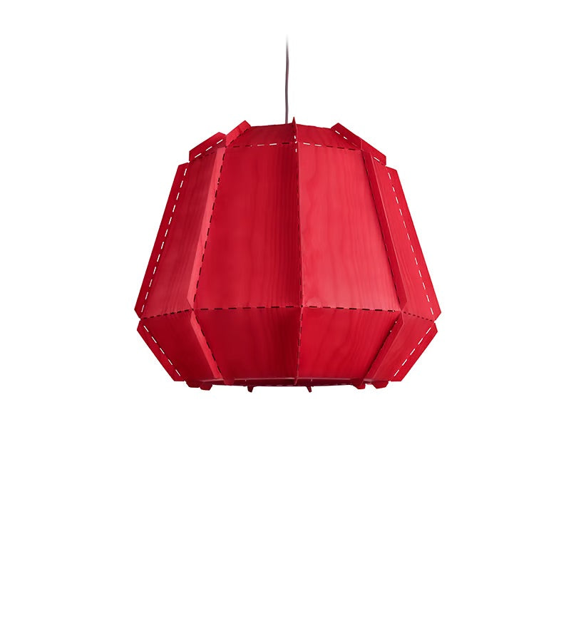 red Natural Wood veneer suspended light. task Light. workshop hanging lamps. red hanging light