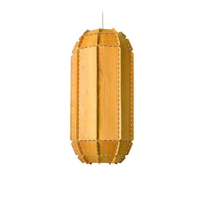 Yellow Natural Wood Large pendant.  wood suspended light for Workshop.