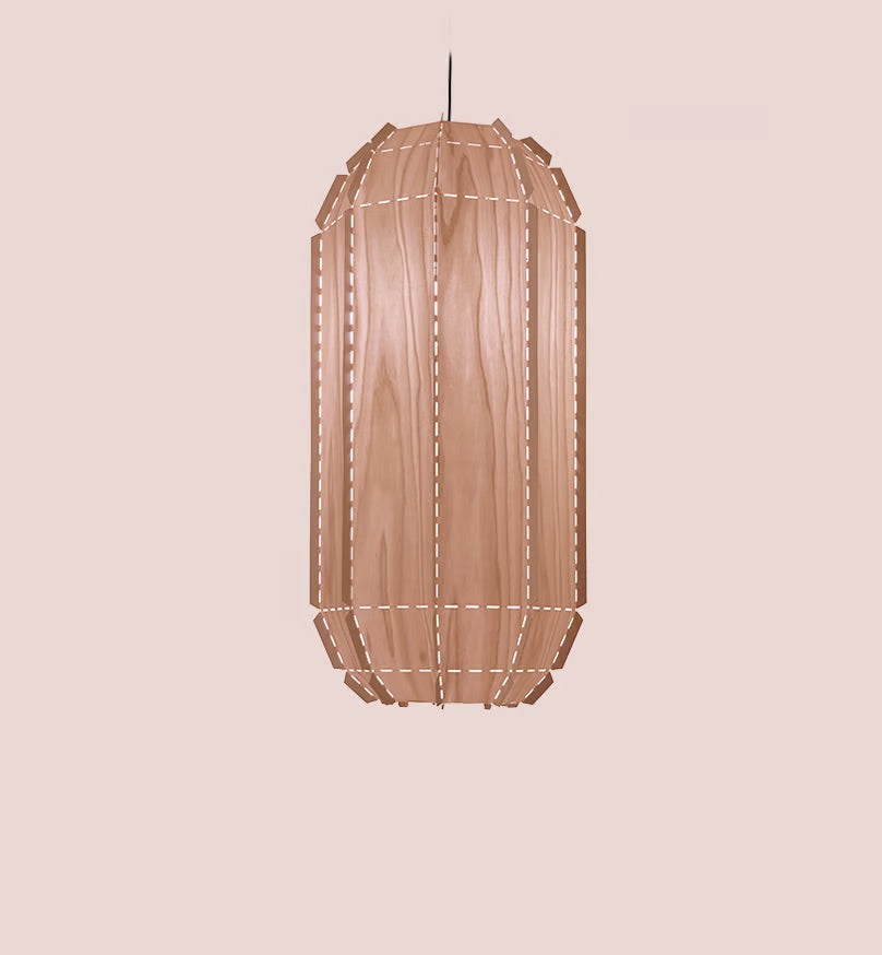 dusty pink Natural Wood Large pendant.  wood suspended light for Workshop. dusty pink lighting.