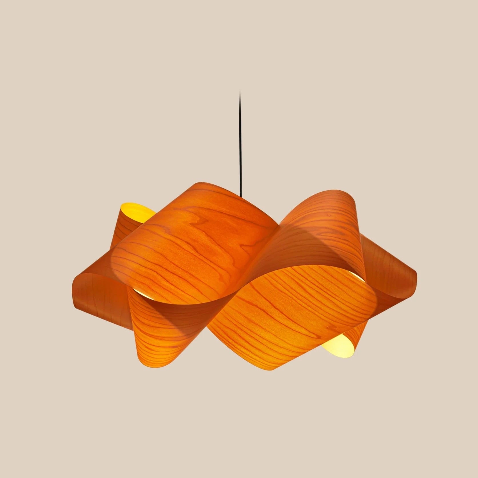 Natural Orange Wood Veneer large pendant lamp, grand light, hanging lighting design, Large pendant, Sustainable light