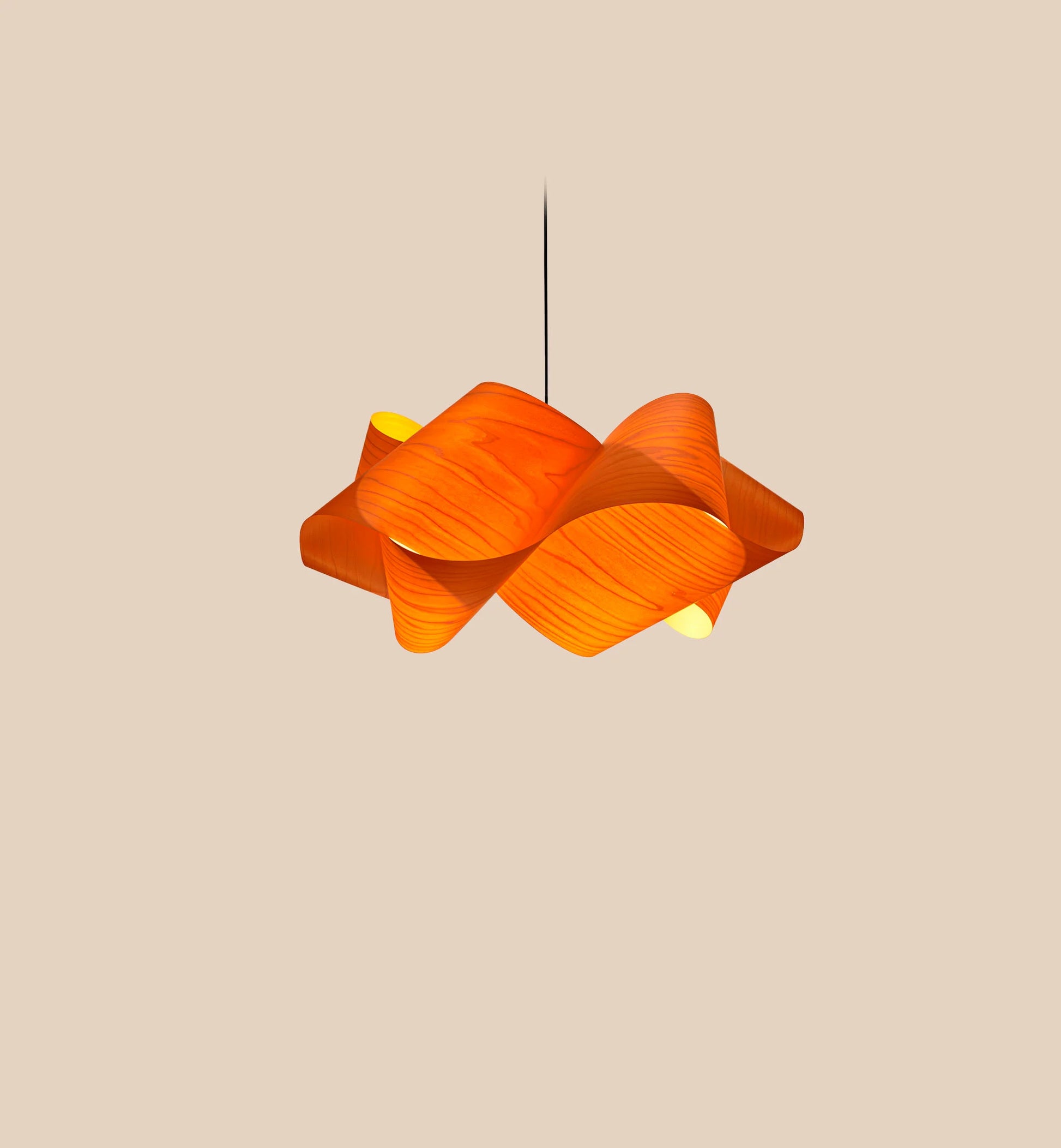 Natural Wood Orange Veneer pendant lamp, grand light, hanging lighting design, Large pendant, Sustainable light, Dining table Lights