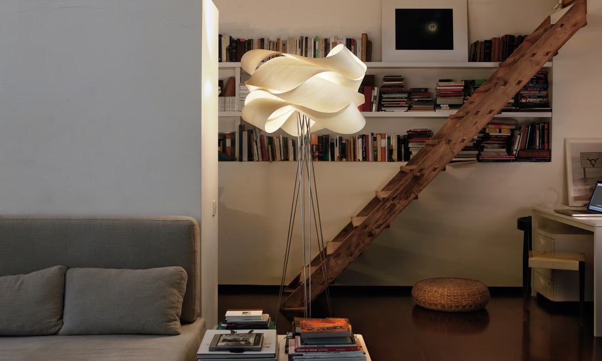 Wood white veneer floor lamp, wooden chandelier floor lamp