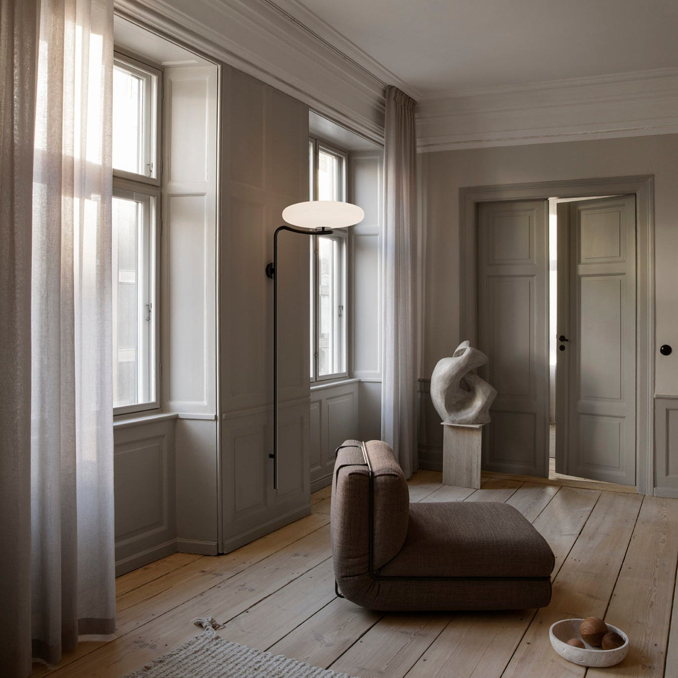 Model 2065 Wall Lamp by Astep – modern minimalist design with opaline shade, elegant aluminum structure, and soft ambient lighting.