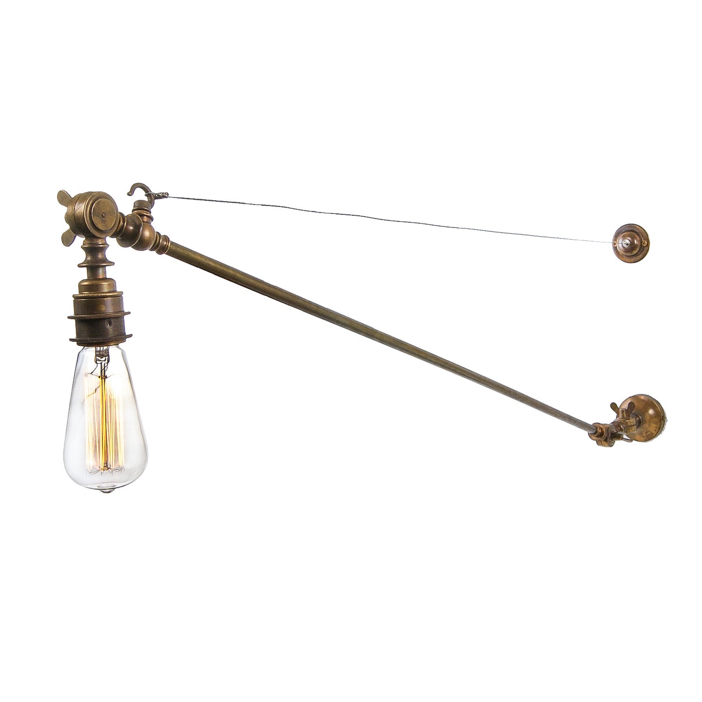 Vintage-style wall lamp with a long arm on a white background