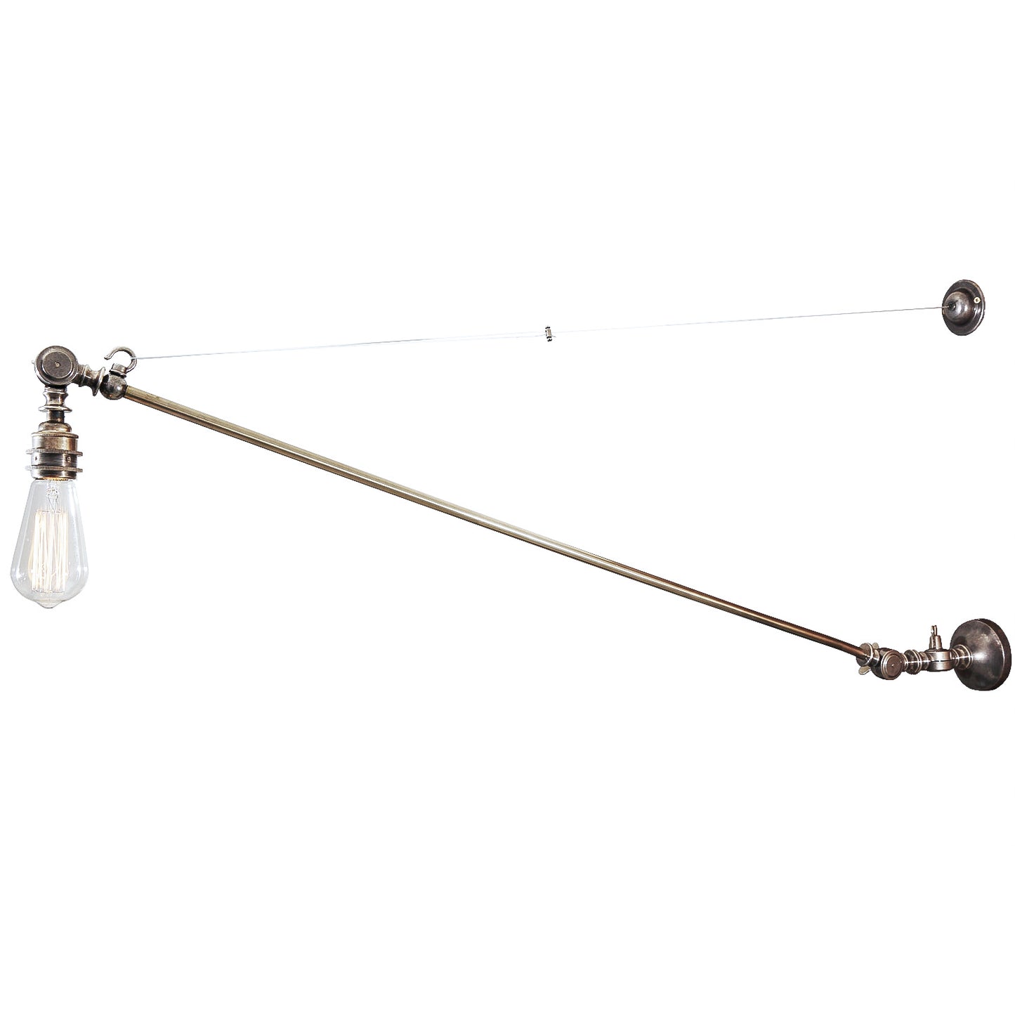 Long industrial-style lamp with a vintage design on a white background