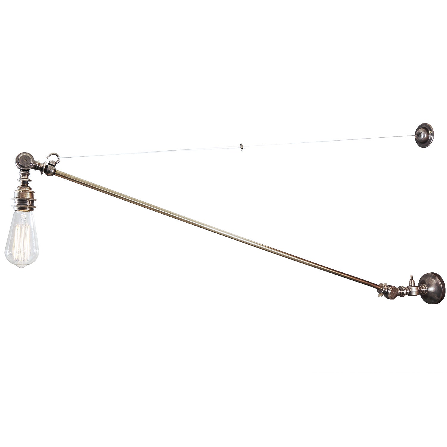 Long industrial-style lamp with a vintage design on a white background