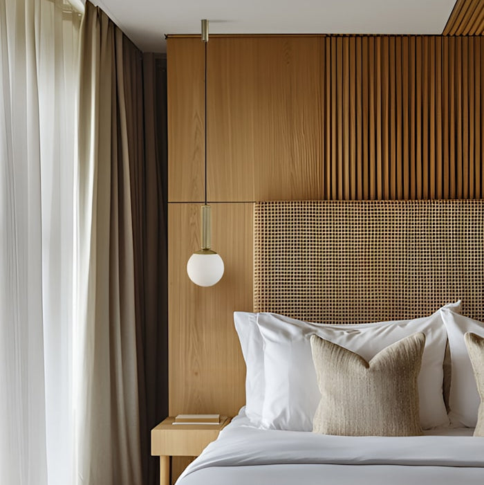 No. 2 Pendant Lamp by 101 Copenhagen suspended from the ceiling, showcasing its curved sculptural design in a modern interior.