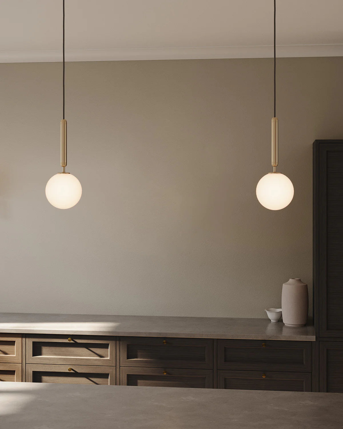 Nuura Miira 1 Pendant Light with brass body and opal glass shade, perfect for elegant, modern lighting. Shop now at My Design Angel.