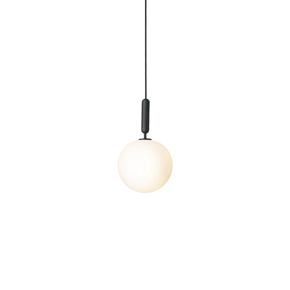 Nuura light, Miira pendant, large pendant lamp, living room pendant, sleek lamp, beautiful lamp, black pendant with opal glass