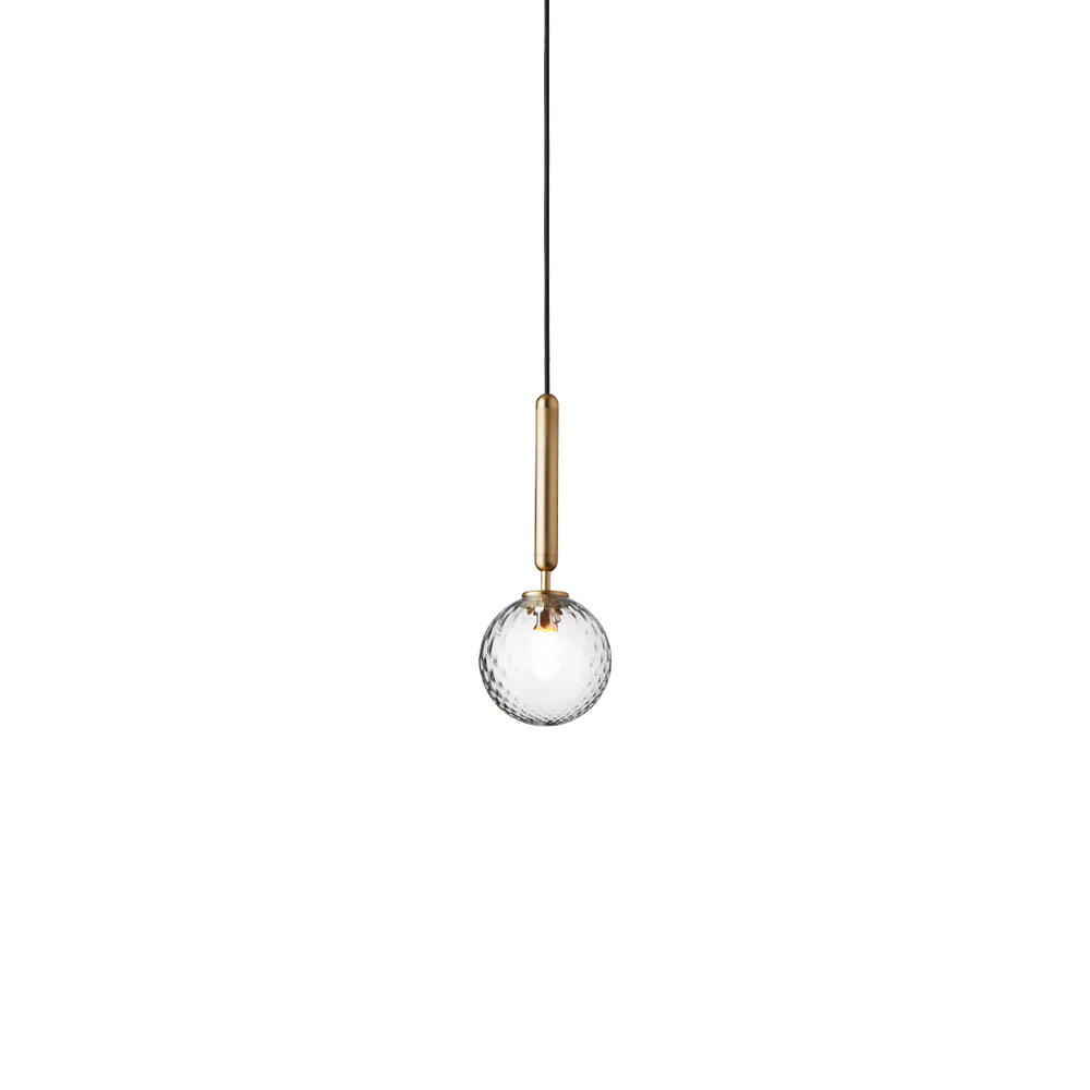 Miira 1 Pendant by Nuura with brass finish and embossed clear glass shade, ideal for modern interiors. Buy online at My Design Angel.