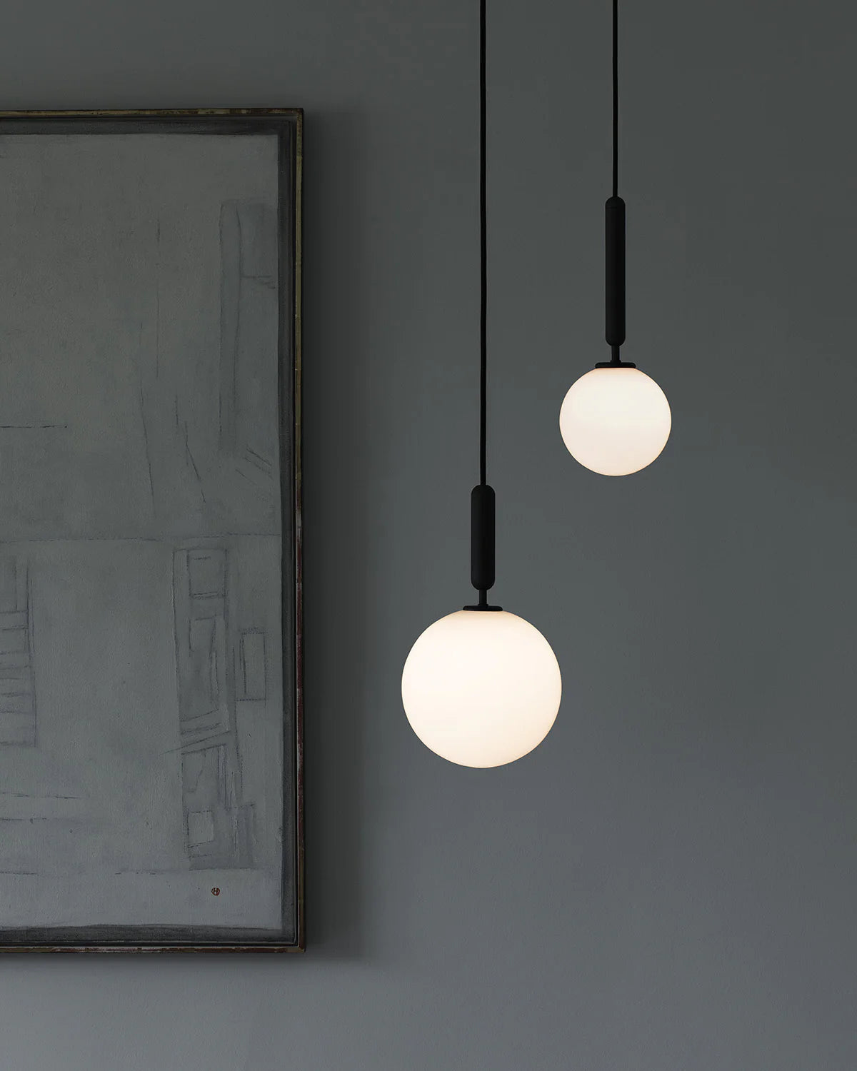 Nuura Miira 1 Pendant Light with rock grey body and opal glass shade, perfect for elegant, modern lighting. Shop now at My Design Angel.