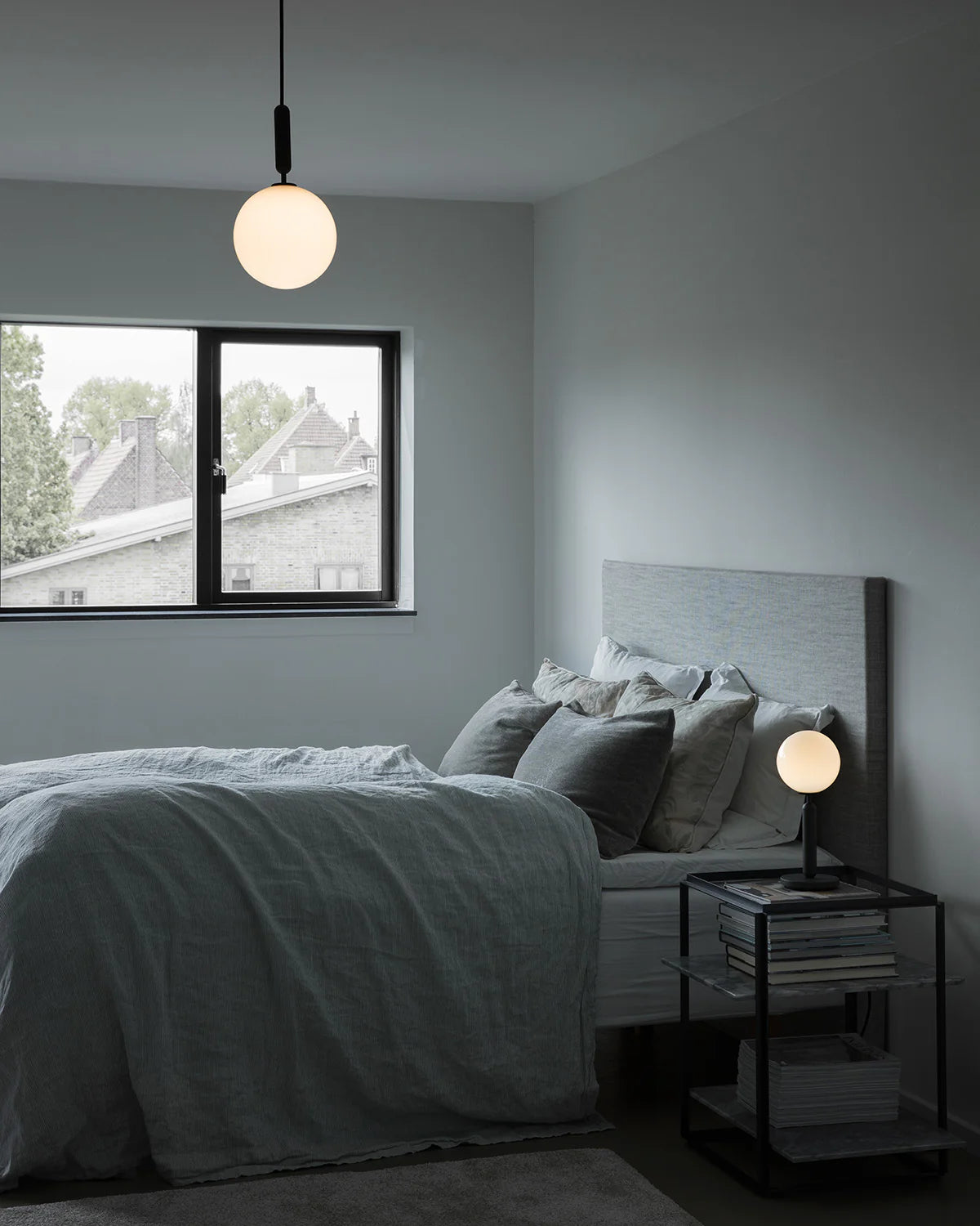 Nuura light, Miira pendant, large pendant lamp, living room pendant, sleek lamp, beautiful lamp, black pendant with opal glass