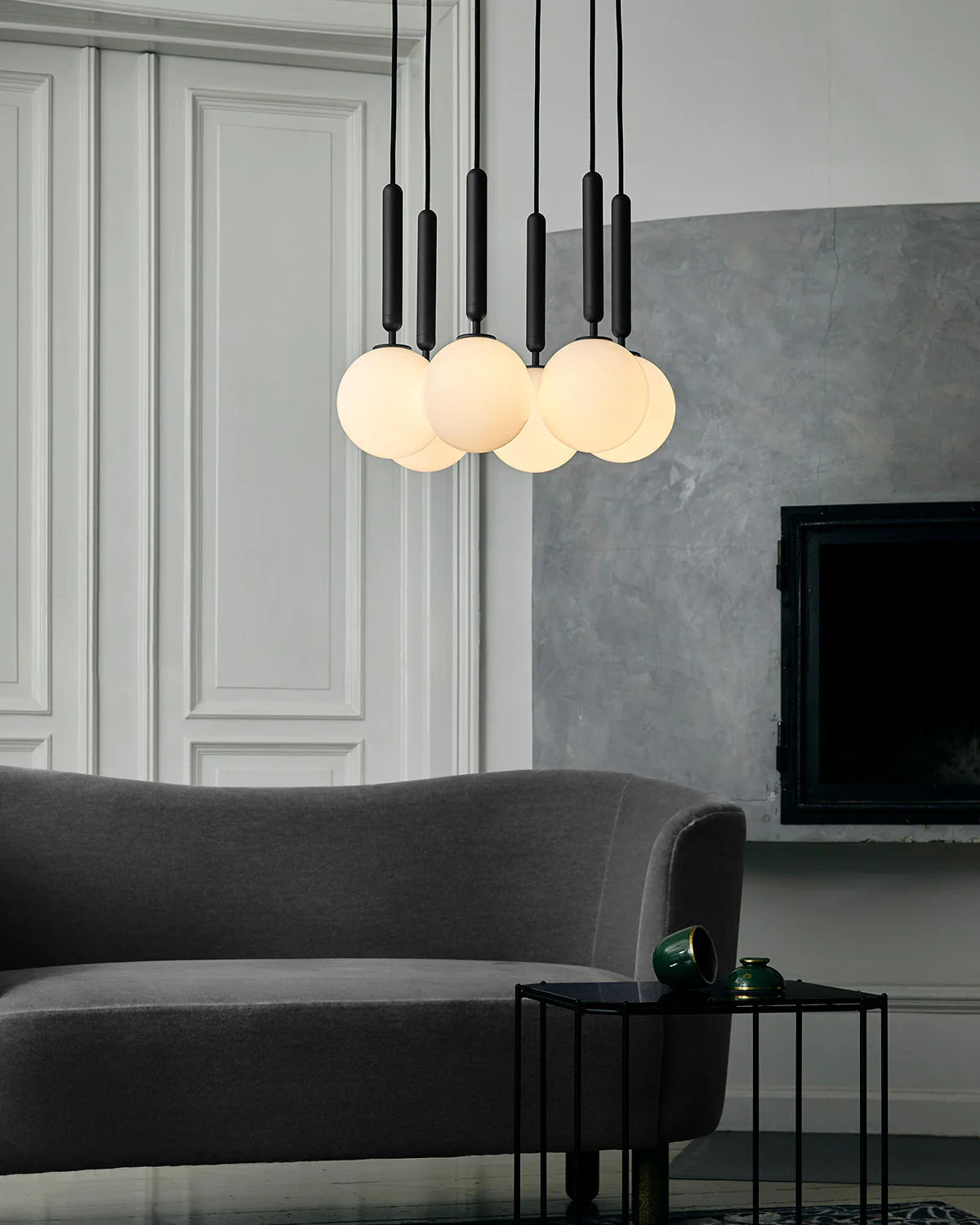 Miira 6 Chandelier by Nuura is Scandinavian light for dining lights, living room lights in house interior lights as contemporary lights for home decor