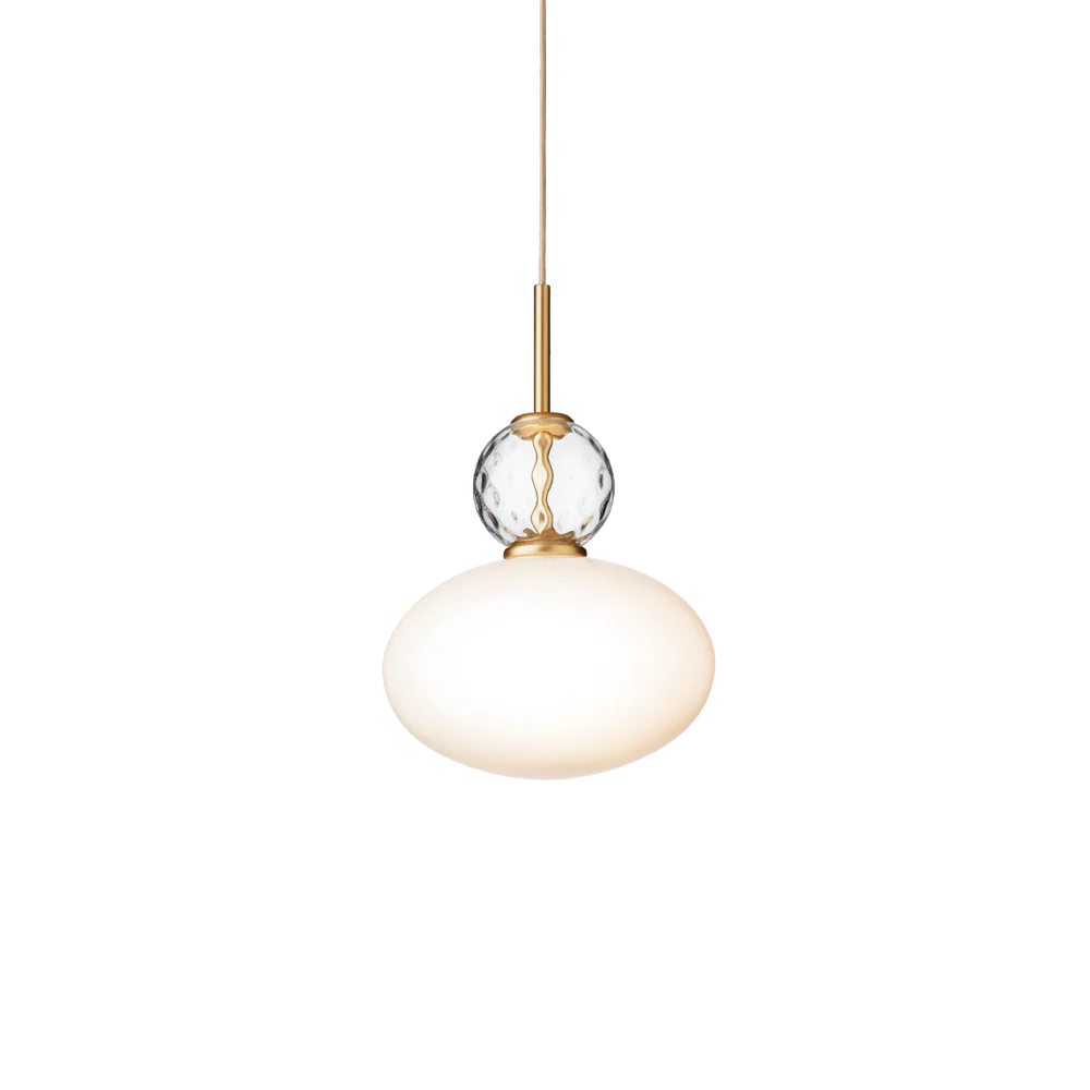 Rizzatto 32 pendant light with opal glass shade and satin brass details